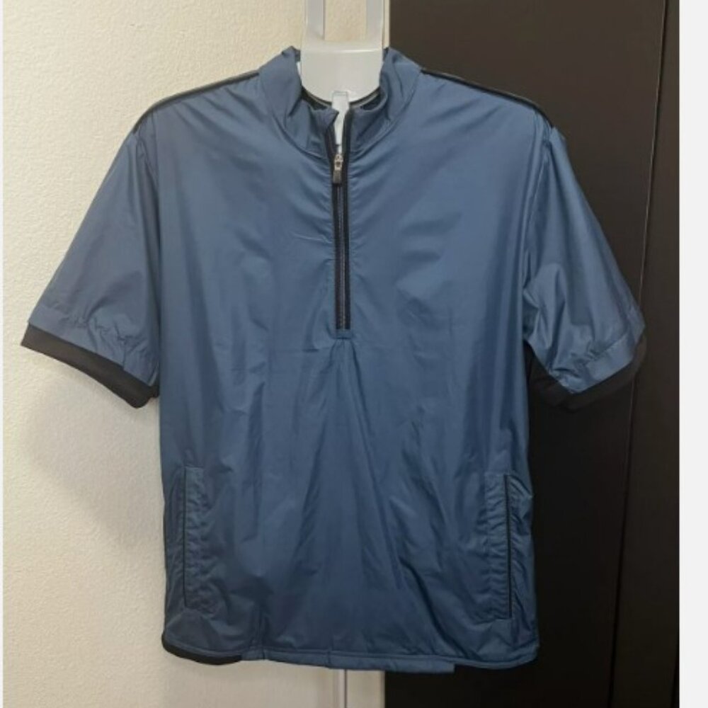 Adidas ClimaProof Blue, Black Short Sleeve 1/4 Zip Wind Jacket Golf Sz M